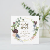 幾何学的パープルブルー花模様ブライダルシャワー 招待状 (スタンド正面)