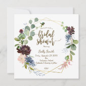 幾何学的パープルブルー花模様ブライダルシャワー 招待状 (正面)