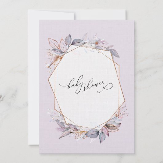 幾何学的パープルラベンダーベビーシャワー招待状 招待状 (裏面)
