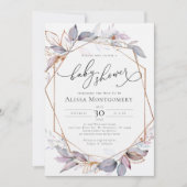 幾何学的パープルラベンダーベビーシャワー招待状 招待状 (正面)