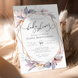 幾何学的パープルラベンダーベビーシャワー招待状 招待状