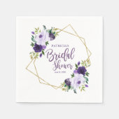 幾何学的パープル金ゴールドフローラブライダルシャワー スタンダードカクテルナプキン (正面)
