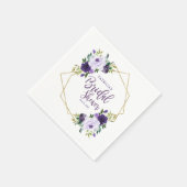 幾何学的パープル金ゴールドフローラブライダルシャワー スタンダードカクテルナプキン (角)