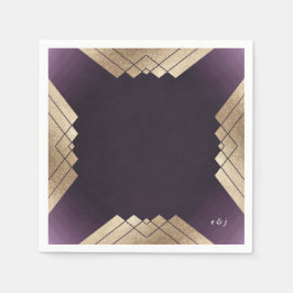 幾何学的パープル金ゴールド結婚ギャツビー スタンダードカクテルナプキン
