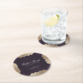 幾何学的パープル金ゴールド結婚ギャツビー ラウンドペーパーコースター (インサイチュ)
