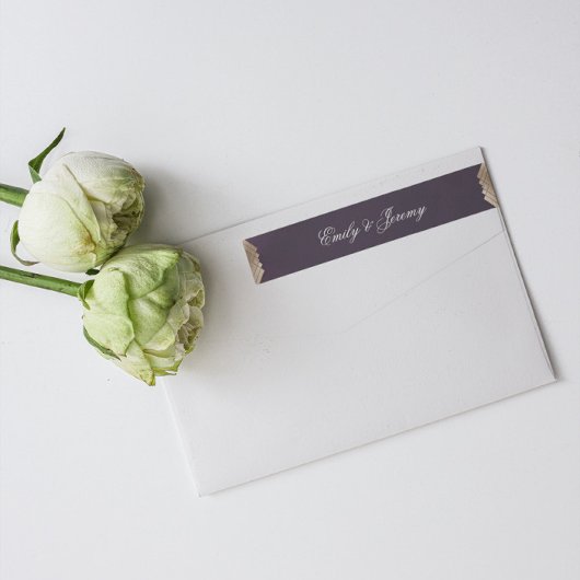 幾何学的パープル金ゴールド結婚ギャツビー ラップアラウンドラベル