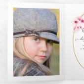 幾何学的ピンクさくらんぼ花キンセアニラ写真 三つ折りカード (内部最初)