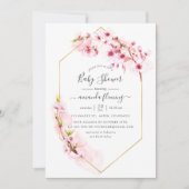 幾何学的ピンクさくらんぼ花春赤ちゃんシャワー 招待状 (正面)