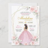 幾何学的ピンクと金ゴールド王室のクラウンキンカネラ 招待状 (正面)