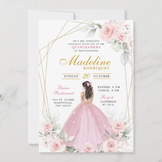 幾何学的ピンクと金ゴールド王室のクラウンキンカネラ 招待状 (正面)