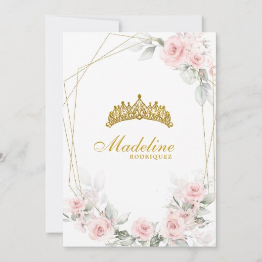 幾何学的ピンクと金ゴールド王室のクラウンキンカネラ 招待状 (裏面)