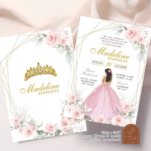 幾何学的ピンクと金ゴールド王室のクラウンキンカネラ 招待状