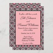幾何学的ピンクと黒モダン結婚の 招待状 (正面/裏面)
