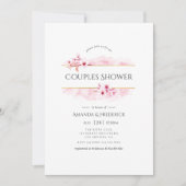 幾何学的ピンクの春花のカップルのシャワー 招待状 (正面)