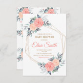 幾何学的ピンクの赤面フローラシャワーガール 出欠カード (正面/裏面)