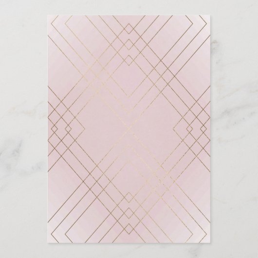 幾何学的ピンクの金ゴールドギャツビー書道結婚ズ 招待状 (裏面)