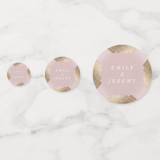 幾何学的ピンクの金ゴールド結婚ギャツビー コンフェッティ (正面)