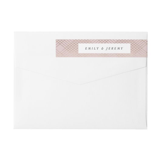 幾何学的ピンクの金ゴールド結婚ギャツビー ラップアラウンドラベル (裏面)