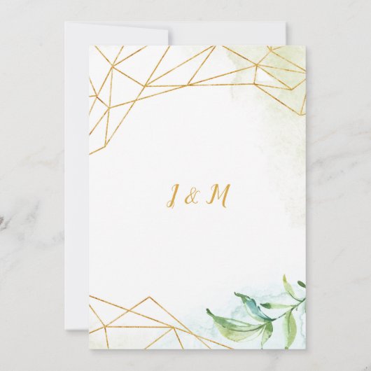 幾何学的ピンクグリーン金ゴールド結婚ズ 招待状 (裏面)