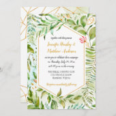 幾何学的ピンクグリーン金ゴールド結婚ズ 招待状 (正面/裏面)