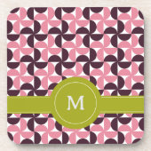幾何学的ピンクバーガンディフローラグリーンライムモノグラム コースター (正面)