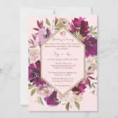 幾何学的ピンクフローラシークIkオンカ結婚ル 招待状 (正面)