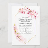 幾何学的ピンクフローラ春バーチャルベビーシャワー 招待状 (正面)
