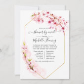 幾何学的ピンクフローラ春ベビーシャワーbyメール 招待状 (正面)