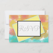 幾何学的ピンクブルーイエローウォーター色RSVP 出欠カード (正面)