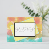 幾何学的ピンクブルーイエローウォーター色RSVP 出欠カード (スタンド正面)