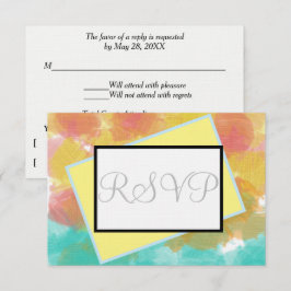 幾何学的ピンクブルーイエローウォーター色RSVP 出欠カード