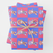 幾何学的ピンクブルーバニーラビットパターン ラッピングペーパーシート (インサイチュ)