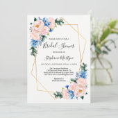 幾何学的ピンクブルーフローラブライダルシャワー 招待状 (スタンド正面)