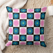 幾何学的ピンクブルー花柄 クッション (ブランケット)