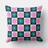 幾何学的ピンクブルー花柄 クッション (裏面)