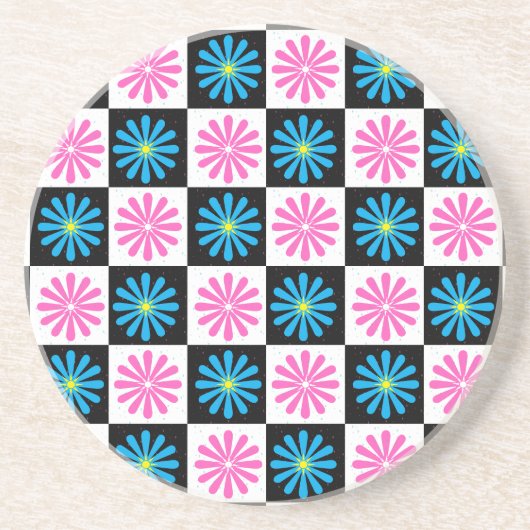 幾何学的ピンクブルー花柄 コースター (正面)