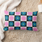 幾何学的ピンクブルー花柄 ランバークッション (ブランケット)