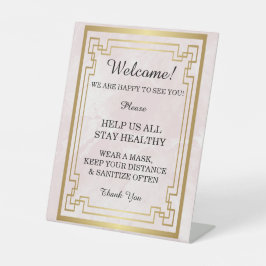 幾何学的ピンクマーブル結婚の安全性 台座サイン