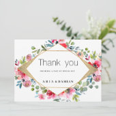 幾何学的ピンクミントレッド金ゴールドフローラありがとう 招待状 (スタンド正面)