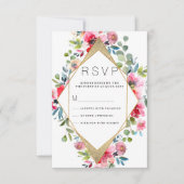 幾何学的ピンクミントレッド金ゴールドフローラRSVP 招待状 (正面)