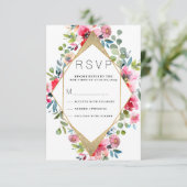 幾何学的ピンクミントレッド金ゴールドフローラRSVP 招待状 (スタンド正面)