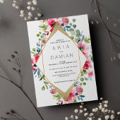 幾何学的ピンクミントレッド金ゴールド結婚フローラ 招待状