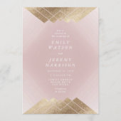 幾何学的ピンクムスク金ゴールドギャツビー結婚式招待状 招待状 (正面)