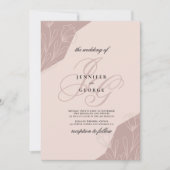 幾何学的ピンクモノグラムイニシャル結婚フローラ 招待状 (正面)