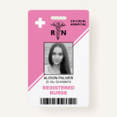 幾何学的ピンク三角形の登録ナースRN バッジ (正面)