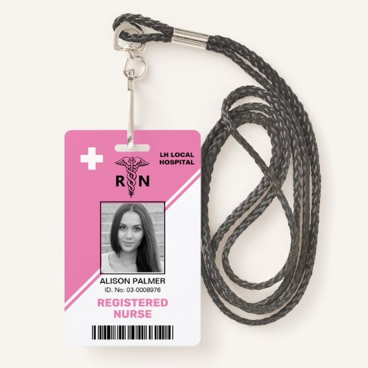 幾何学的ピンク三角形の登録ナースRN バッジ (正面ランヤード)