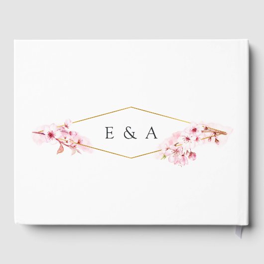 幾何学的ピンク春さくらんぼ結婚ブロッサム ゲストブック (裏面)