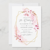 幾何学的ピンク春さくらんぼ結婚ブロッサム 招待状 (正面)