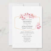 幾何学的ピンク春さくらんぼ結婚ブロッサム 招待状 (正面)