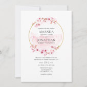 幾何学的ピンク春さくらんぼ結婚ブロッサム 招待状 (正面)